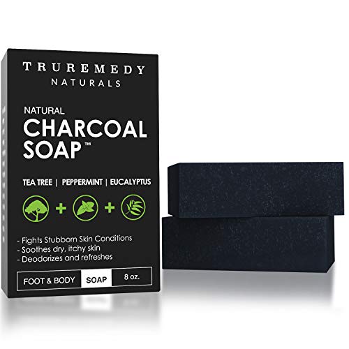 בר סבון פחם מופעל טבעי | סבון יד, כף רגל וגוף לאקנה, ג'ינג'ים, אקזמה, ספורטאים רגל | עץ תה,
